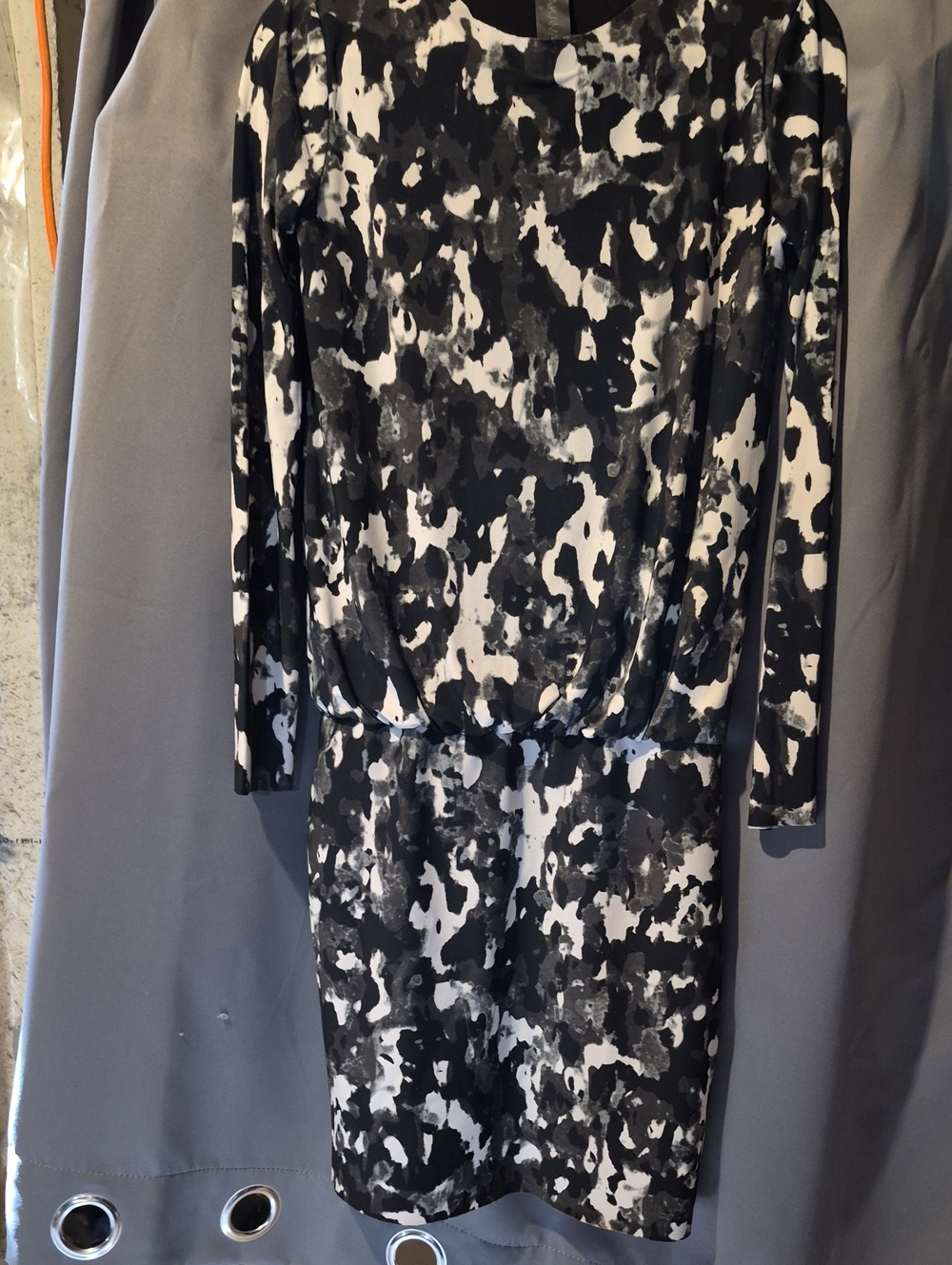 Norma Kamali Black and White Abstract Print Long Sleeve Dress